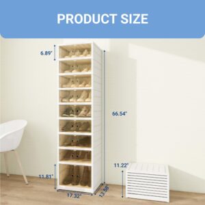 FLEXIMOUNTS Shoe Rack Organizer Storage Box 9 Tiers-18 Pairs, Tall Portable Folding Shoe Rack for Closet Entryway, Collapsible Shoe Cabinet with Magnetic Clear Door for Front Door Entrance