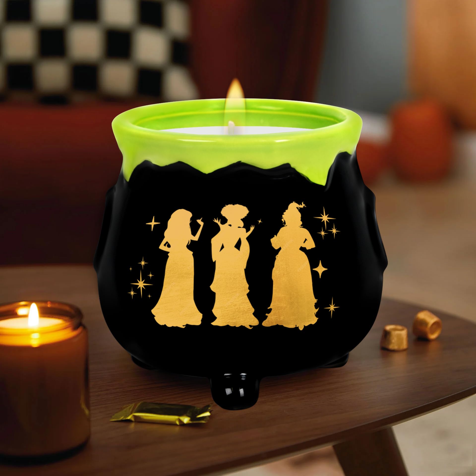 DAZONGE Halloween Decorations Indoor, 12oz Witch Cauldron Candle for Halloween Decor, Ceramic Cauldron Halloween Decorations, Gardenia Scented Cauldron Candle for Home