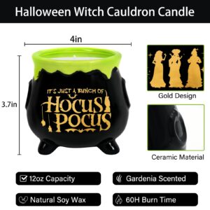 DAZONGE Halloween Decorations Indoor, 12oz Witch Cauldron Candle for Halloween Decor, Ceramic Cauldron Halloween Decorations, Gardenia Scented Cauldron Candle for Home