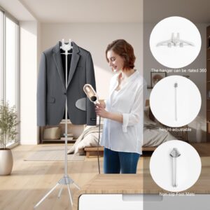 GDKJWIM Standing Clothes Steamer Hanger and Garment Ironing Gloves,Portable Folding Drying Rack for Clothes,Height-Adjustable Handheld,Grey