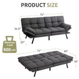 MUUEGM Futon Sofa Bed Couch, Memory Foam Futon Convertible Futon Couch, Sofa Bed Couch,Modern Loveseat Daybed Sofa,Comfy Sleeper Couch for Apartment, Living Room,Easy Assemble,Grey