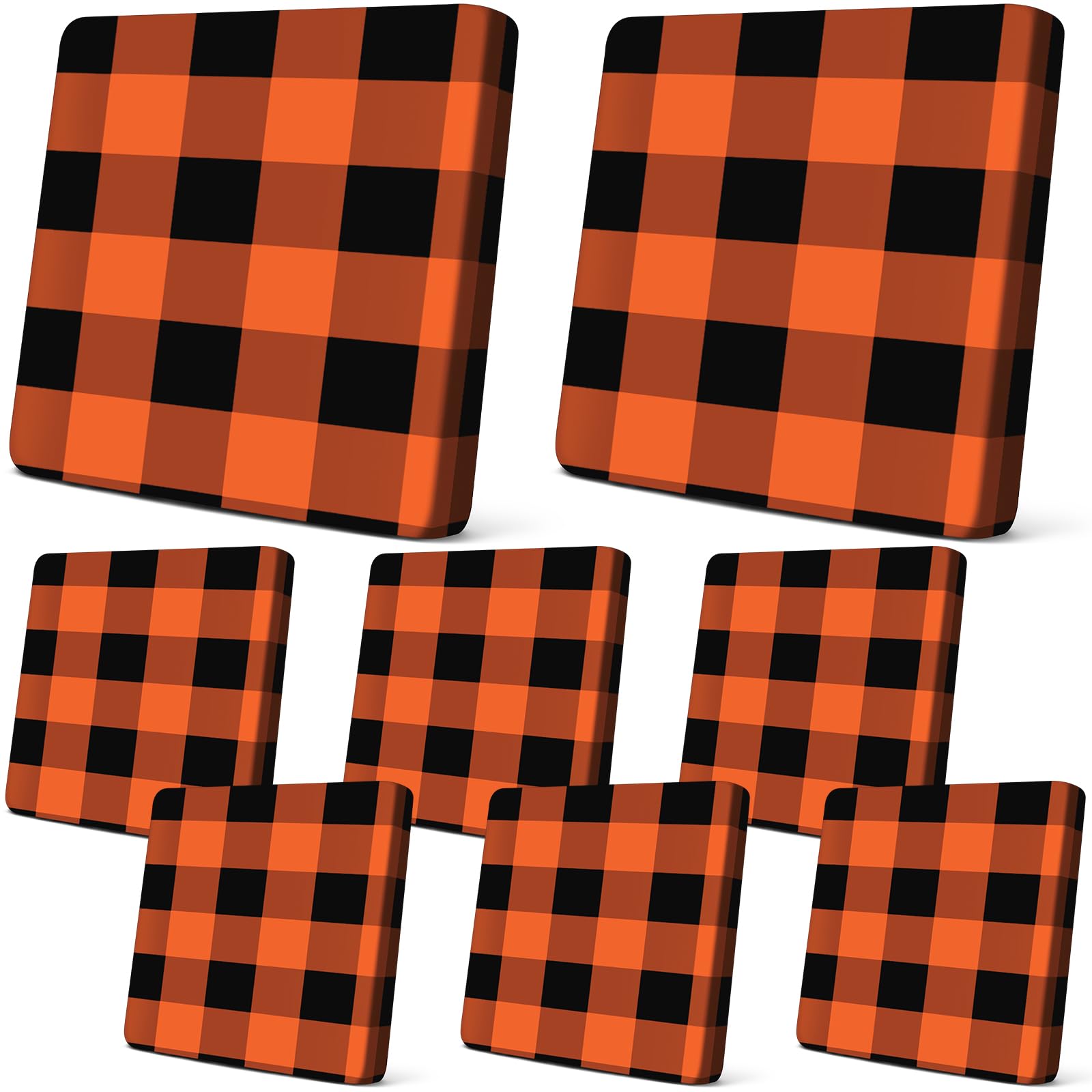 Newwiee Set of 8 Outdoor Stretch Cushion Cover Plaid Patio Chair Cushion Covers Replacement Furniture Cushions Couch Sofa Slipcovers Seat Cover Soft Flexibility Protector Washable(Orange and Black)