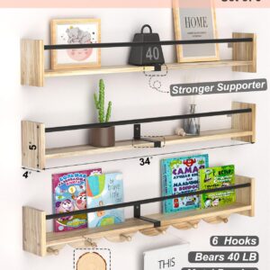 Book Shelf for Kids Rooms, Nursery Book Shelves, 33.5 inch Floating Book Shelves for Wall Set of 3 Great for Living Room, Kids Room, Bedroom.