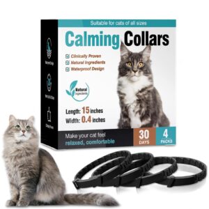 calming collar for cats, 4 pack calming cat collars, pheromone collar for cats, cat anti anxiety relief for 30 days, natural scent adjustable appeasing calm kittens kitty collar for all cats (black)