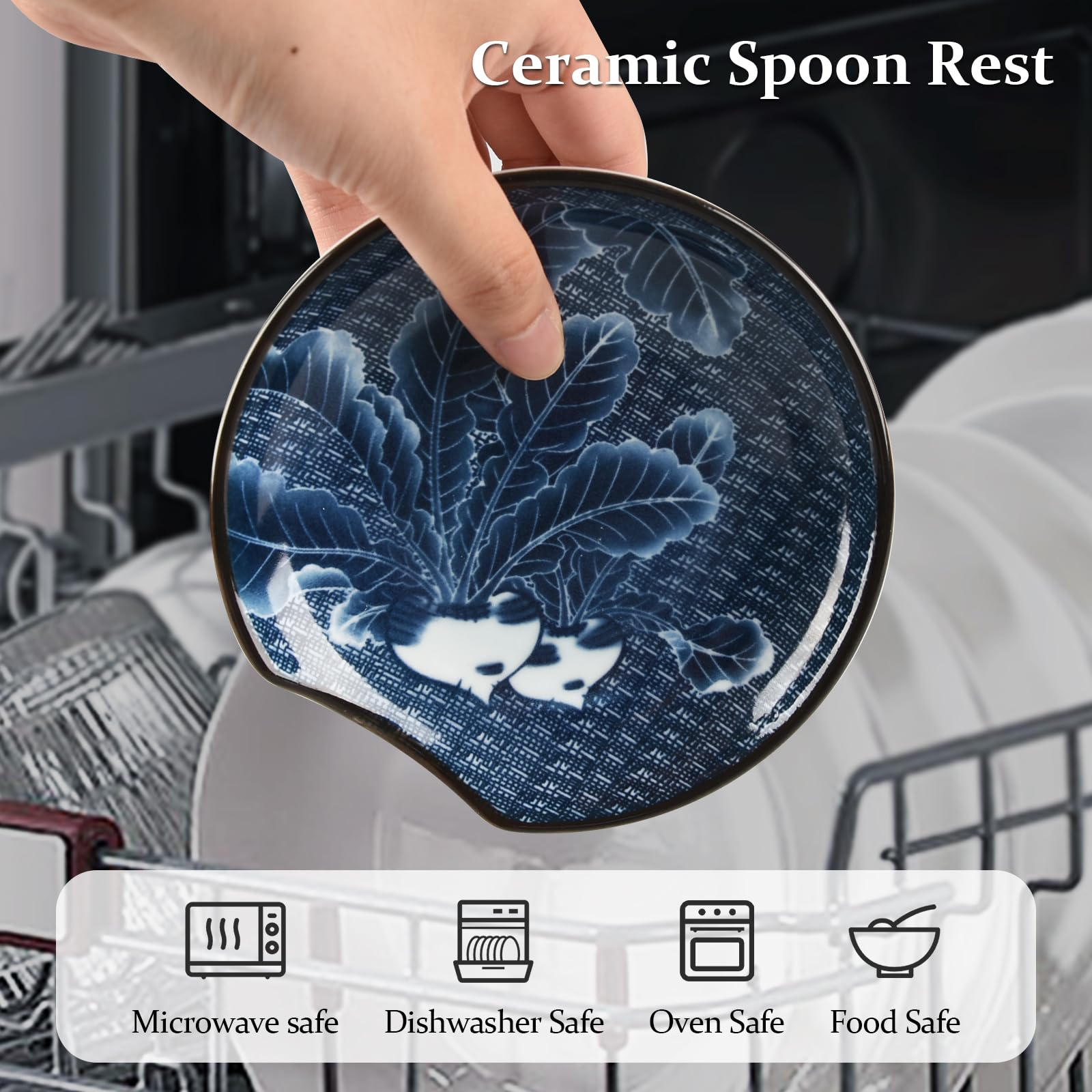 Spoon Rest for Stove Top 4.8", 4 Pcs Spoon Holder Ceramic Spoon Rest for Kitchen Counter Dining-Table, Heat Resistance Kitchen Spoon Utensil Rest for Coffee Spoons,Ladles,Tongs,Spatula