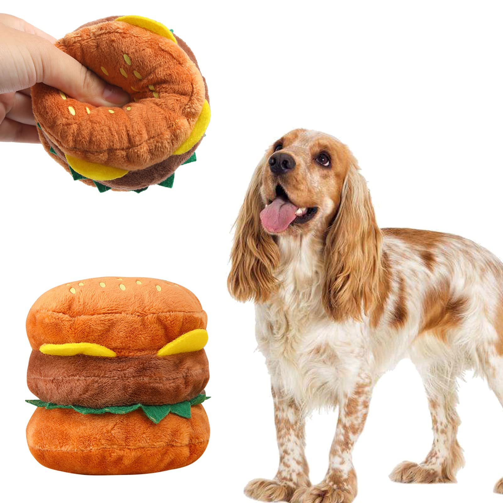 YZYDF Dog Chew Toy for Aggressive Chewer Pet Plush Toy Hamburger Puppy Soft Teething Toy Lovely Dogs Squeak Toy Pet Supplies, As Pic Shows