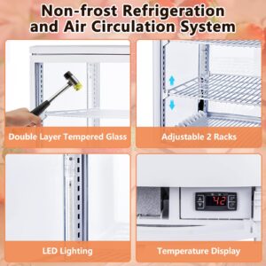 GarveeTech Commercial Refrigerator Display Case 2.1 Cu.FT, Countertop Display Refrigerator, Two Glass Door Display Fridge with LED Lighting, Adjustable Shelves, Double-Layered Glass