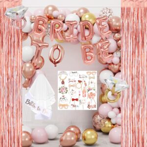 bachelorette party decorations, 181 pcs rose gold bridal shower decorations, bride to be sash, bachelorette veil, foil tassel curtains, party photo props, balloons kit for bachelorette party