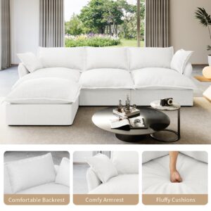 Gtilzria Modular Cloud Sectional Linen Sofa for Living Room,L Shape Couch with Reversible Chaise,Deep Seat Couch,Down Filled Sofas,Detachable Washable Couches Cushion Covers,for Apartment,Office,White