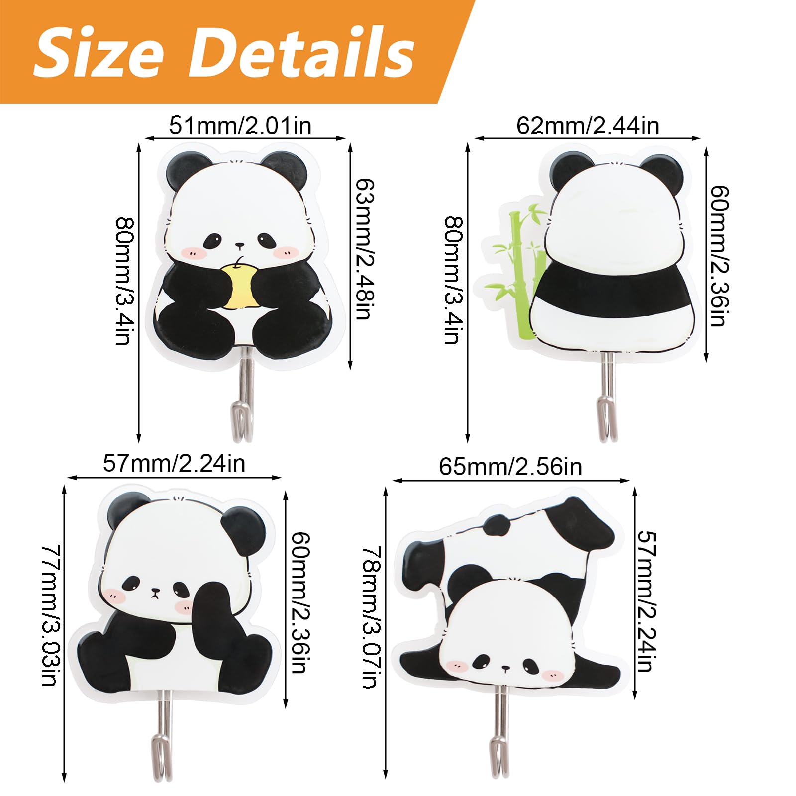 MOROBOR Panda Self Adhesive Hook, 4pcs No Punch Hook Decorative Wall Mounted Hooks Home Office Nursery Room Decoration for Hanging Key, Towel, Hat