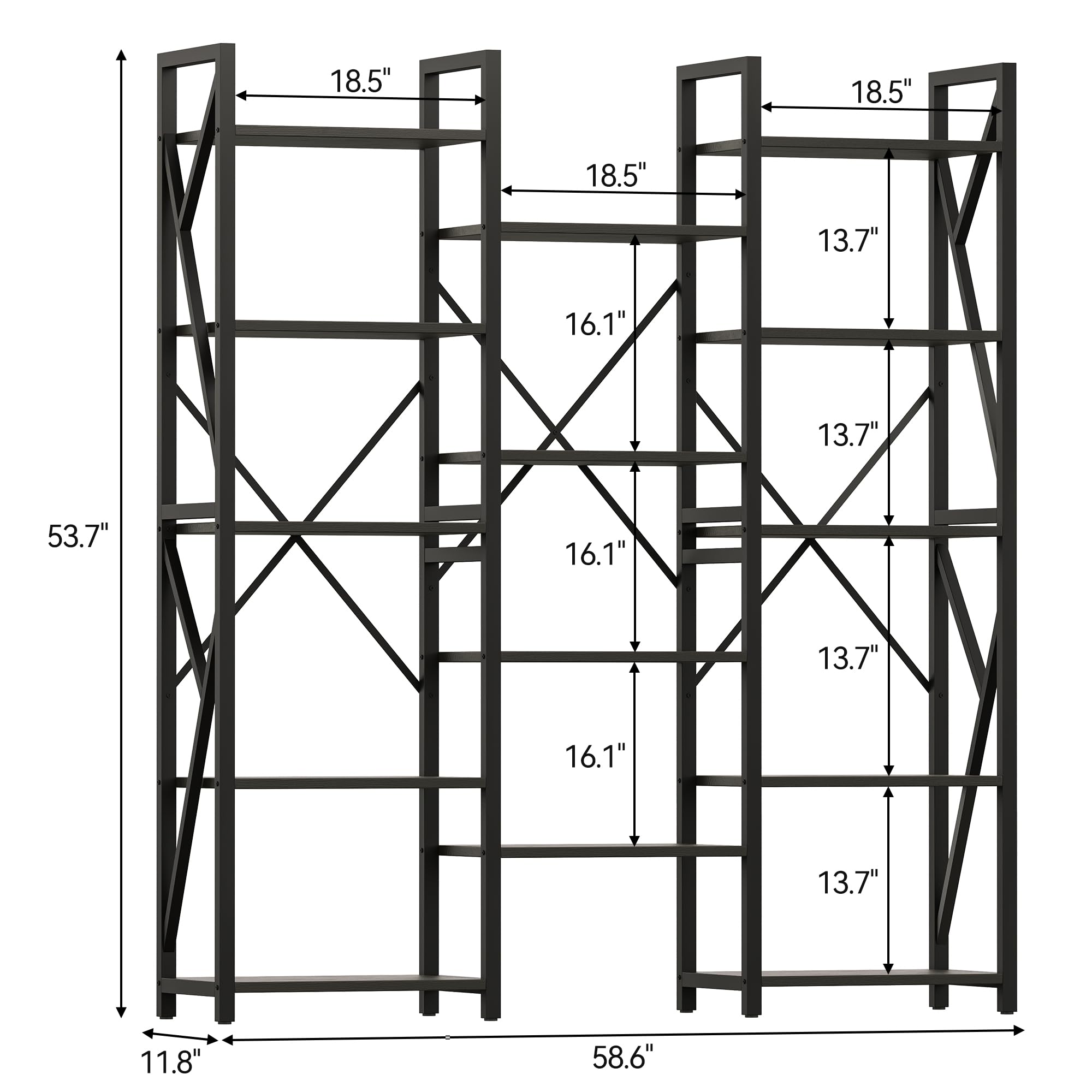 GAOMON Bookcases and Bookshelves Triple Wide 5 Tiers Bookshelf, Rustic Industrial Book Case with 14 Open Display Shelves, Wide Tall Bookcase for Bedroom, Living Room and Home Office-Black