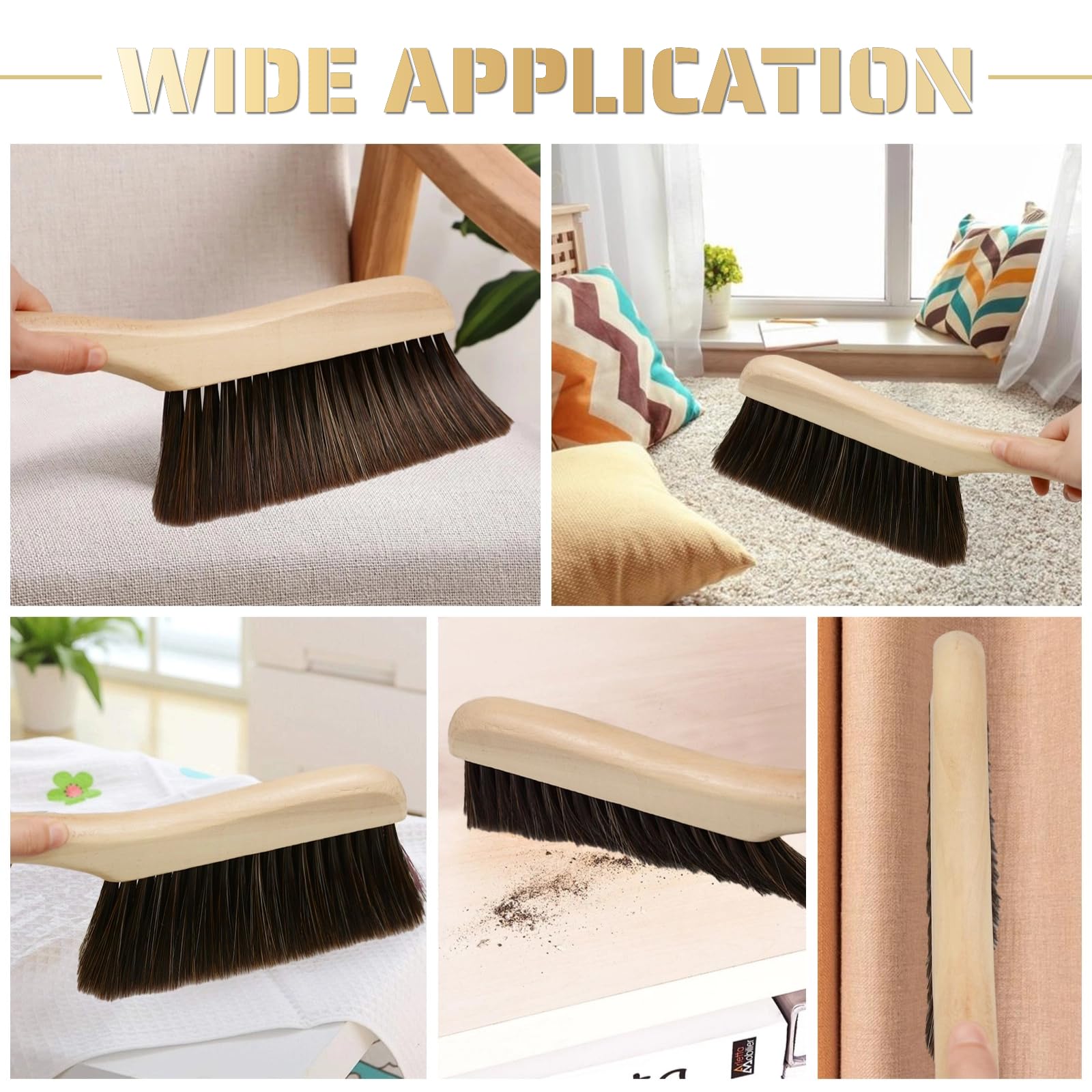 Woooden Hand Broom Dust Brush with Wood Handle Whisk Broom Soft Bristle Brush for Counter Bed Sofa Car Fireplace Clothes Household Cleaning(Brown)