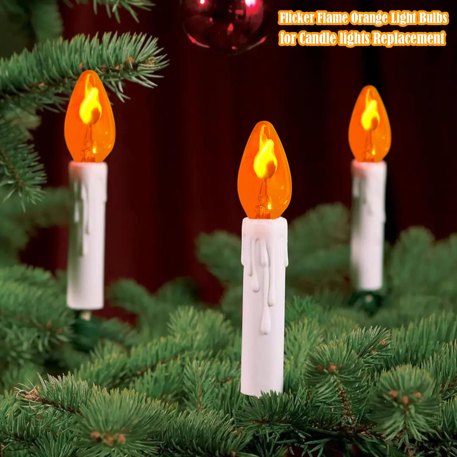 Halloween Flickering Flame Light Bulbs, C7 Orange Flicker Flame Light Bulbs E12 Base Bulb, Flame Light Bulb for Candle Chandelier Nightlight String Lights Christmas Halloween Decor, 1 Watt, 12 Pack