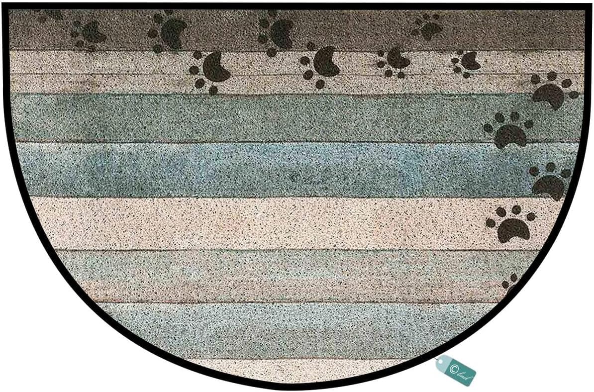 Wellqcdt Dog Paw Print Water Green Indoor Half Round Doormat Durable Welcome Front Door Mats Entryway Rugs Non-Slip Absorbent Area Rugs Resist Dirt Carpet for Room Decor 18x30 Inch