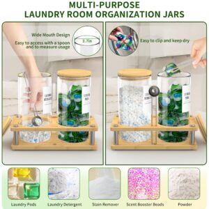 Venuekkuri Laundry Pods Containers for Laundry Room Organization and Storage with Spoons,Tweezer and Labels,Airtight Glass jars Holder Set of 2 for Laundry Detergent, Scent Booster Beads