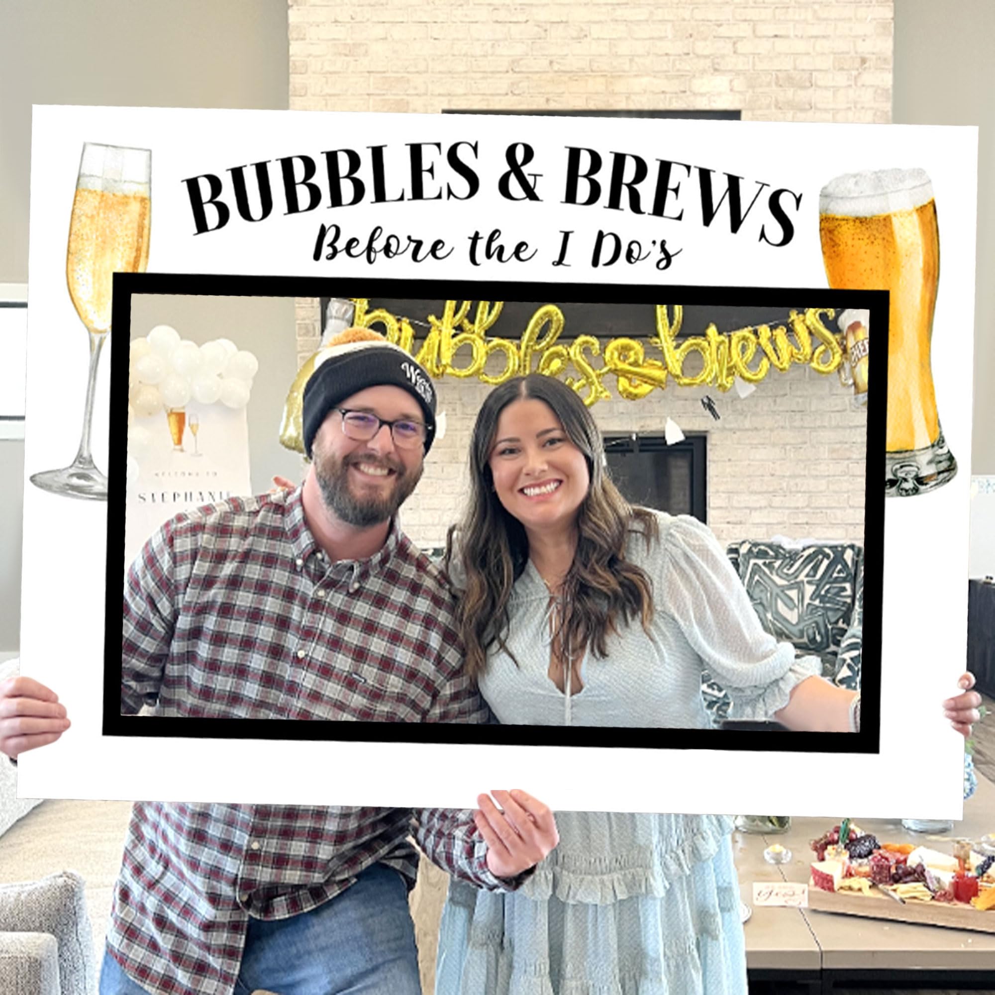 JeVenis Brews Before I Dos Decorations Bridal Shower Bachelorette Party Photo Booth Props Frame Champagne Party Brunch Decorations Mimosa Bar Sign Supplies Bridal Shower Decoration