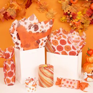 Paper FAIE 100 Sheets Thanksgiving Fall Gift Tissue Paper Bulk, Pumpkin Turkey Polkadots, Gold Orange Gift Wrapping Paper for Gift Bags Box, Flower, Autumn Harvest Decoration Gift Packaging, 20x14''