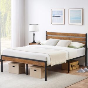 garveehome full size bed frame with wood headboard, strong wood slats support, under bed storage, noise-free, no box spring needed