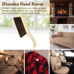 Woooden Hand Broom Dust Brush with Wood Handle Whisk Broom Soft Bristle Brush for Counter Bed Sofa Car Fireplace Clothes Household Cleaning(Brown)