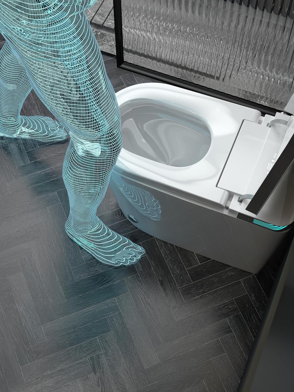 Captiva Smart Bidet Toilet with Voice Command - Fresh Air Filtration System - Heated toilet Seats - Elongated Floor Mount Toilet Smart Concealed Water Tank LED Display - Power Off Flush