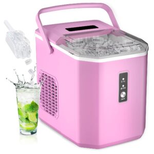 euhomy ice makers countertop - 9 cubes in 6 mins, 26lbs/day, portable ice maker with carry handle, self-cleaning ice maker with ice scoop & basket, compact ice maker for home/kitchen/office/rv.(pink)