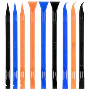 9 pieces plastic scraper tool, non-scratch crevice cleaning tool multi-purpose label scraper for cleaning tight spaces kitchen crevices food paint dirt sticker (black blue orange)