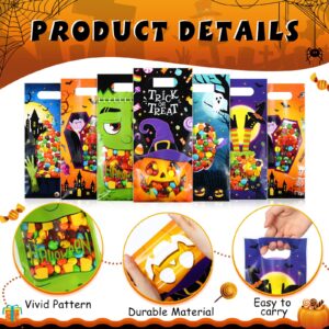 Pasimy 60 Pieces Halloween Treat Bags Plastic Halloween Candy Goodie Bags Bulk with Handle Witch Pumpkin Ghost Gift Bags for Halloween Trick or Treat Birthday Party Favor Supplies, 6 Design