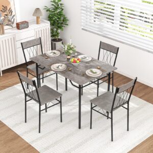 goflame 5-piece dining table set for 4, modern kitchen table and 4 chairs set with metal frame, space-saving dinette set for dining room, living room, breakfast nook, small space, grey