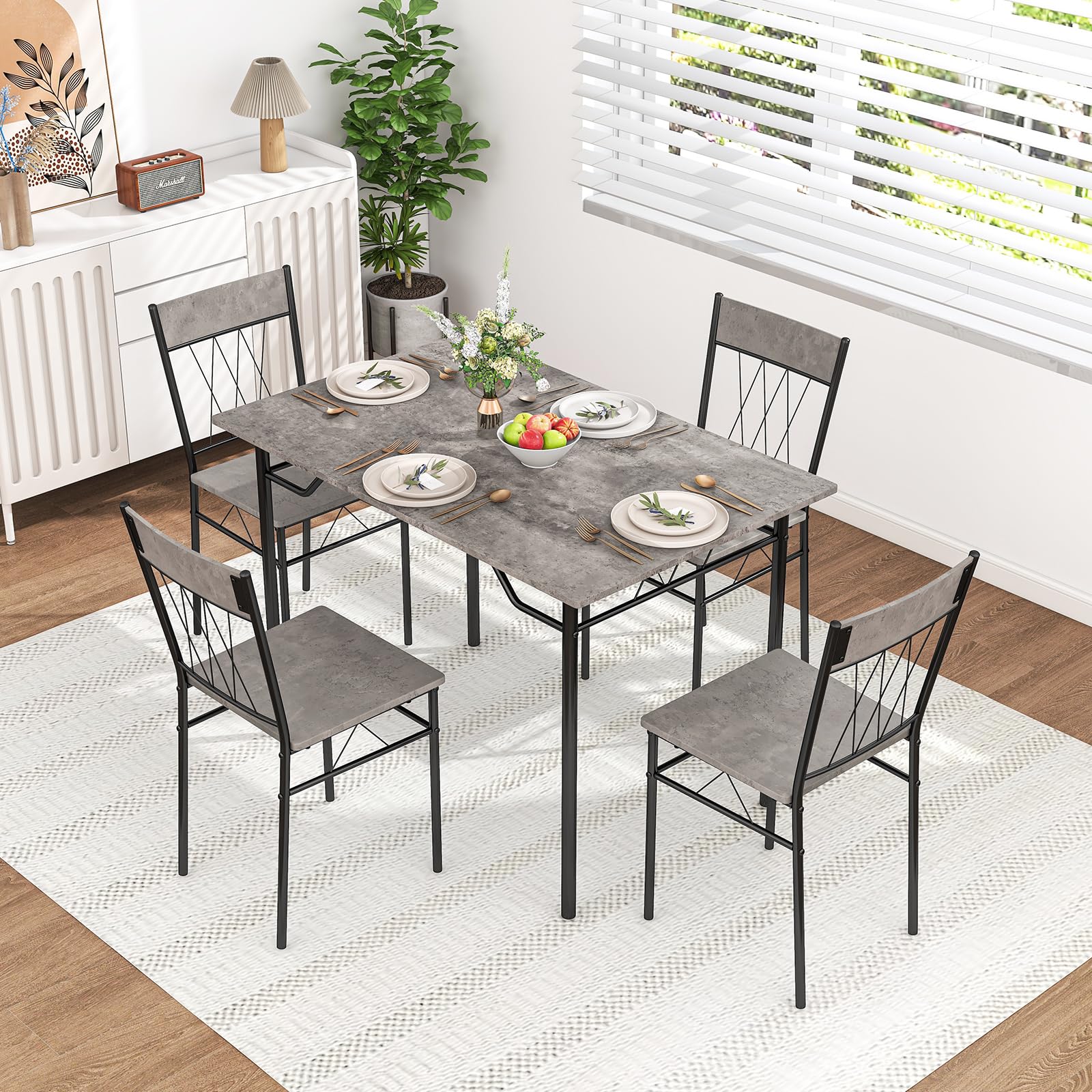 GOFLAME 5-Piece Dining Table Set for 4, Modern Kitchen Table and 4 Chairs Set with Metal Frame, Space-Saving Dinette Set for Dining Room, Living Room, Breakfast Nook, Small Space, Grey