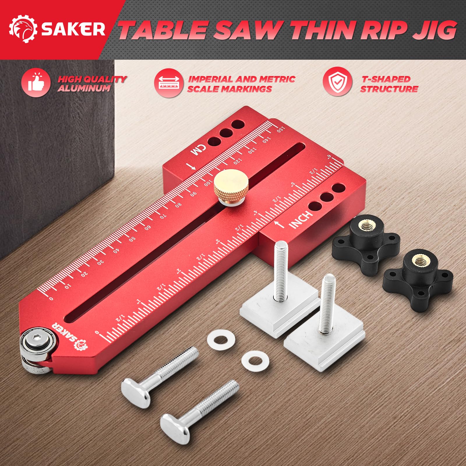 Saker Thin Rip Jig Table Saw Jig Guide, Making Repetitive Narrow Strip Cuts, Fit for 3/4" x 3/8" Slots, for Table Saw Band Saw Router Table