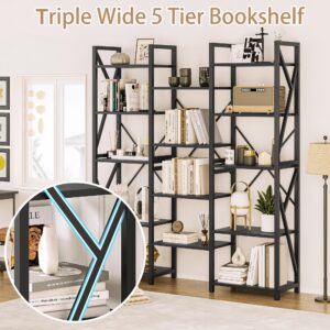 GAOMON Bookcases and Bookshelves Triple Wide 5 Tiers Bookshelf, Rustic Industrial Book Case with 14 Open Display Shelves, Wide Tall Bookcase for Bedroom, Living Room and Home Office-Black