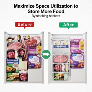 iSPECLE Chest Freezer Organizer - Fit 5 Cu.Ft Deep Freezer, 2 Pack Hanging Organizer Bins with Adjustable Handles, Sort Small Frozen Food, Sturdy Freezer Baskets Easy Slide to Get Bottom Food, White