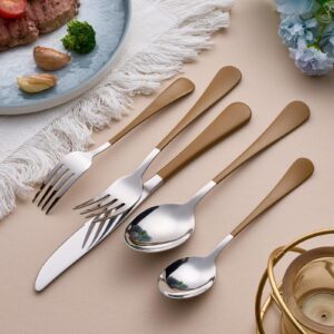 MDEALY 20-Piece Brown Silverware Set for 4, 18/0 Stainless Steel Flatware Cutlery Utensils Set, Include Dinner Knives,Dinner Forks,Dinner Spoons,Salad Forks,Teaspoons,Dishwasher Safe