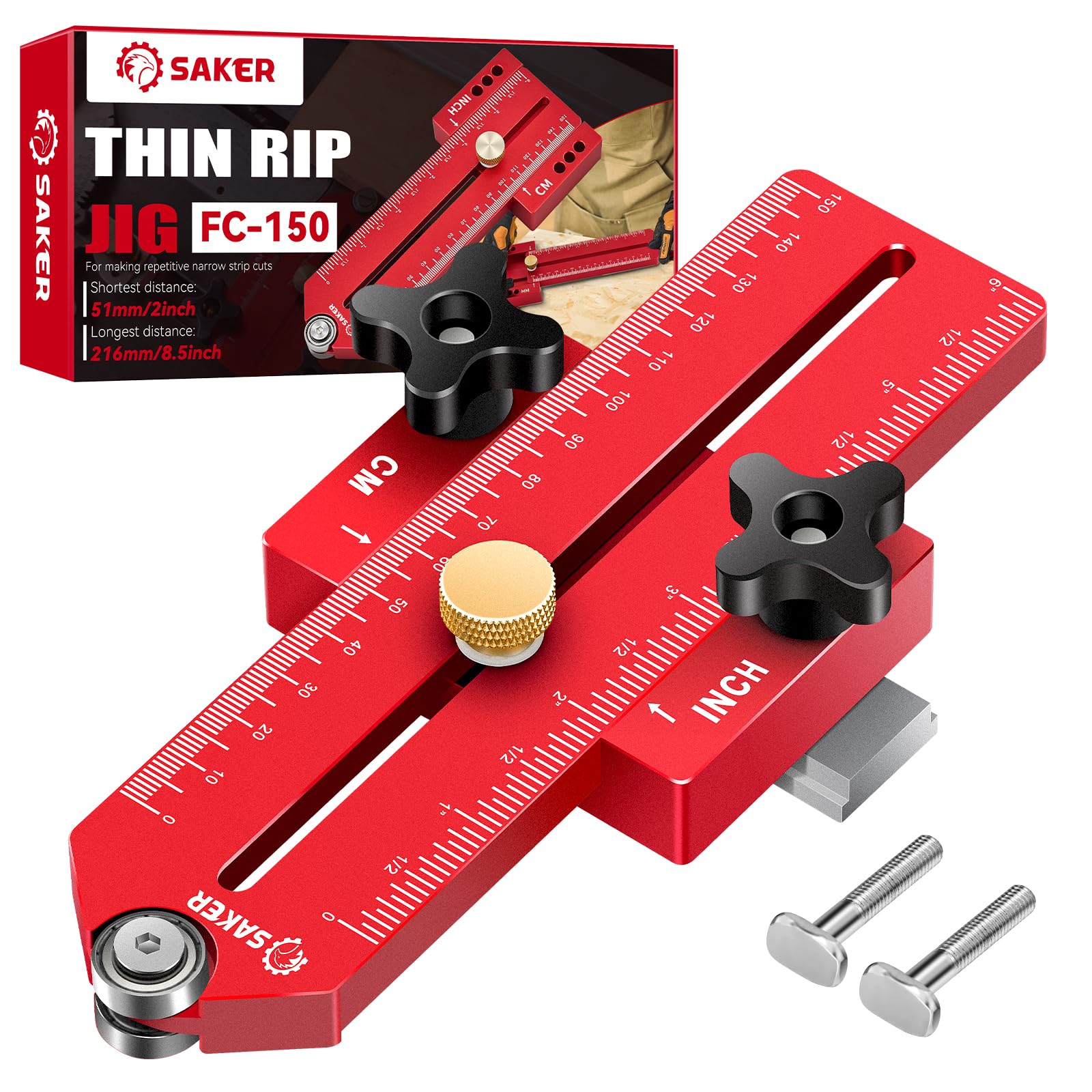 Saker Thin Rip Jig Table Saw Jig Guide, Making Repetitive Narrow Strip Cuts, Fit for 3/4" x 3/8" Slots, for Table Saw Band Saw Router Table