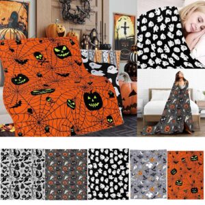 Halloween Blankets 40"x28" Super Soft Spooky Pumpkin Black Bats Ghosts Spider Webs Printed Throw Blanket Lightweight Fuzzy Halloween Decorations Blankets for Home Living Room Couch Bedroom Sofa