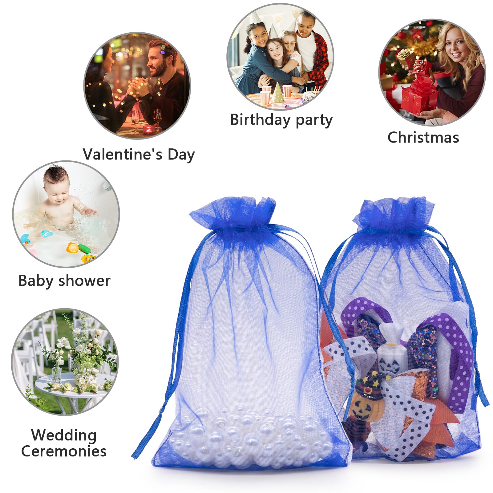 Yordearly 50pcs Organza Bags 4x6 inch, Royal Blue Sheer Mesh Bags with Drawstring, Small Gift Bags for Candy Jewelry Pouch Party Wedding Christmas Favor