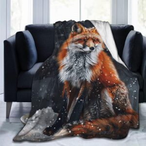 Red Fox Throw Blanket Cute Orange Fox Plush Fleece Soft Cozy Gifts Blanket for Kids Girls Boys Adults Couch Bed Chair Office Dorm Decor 40''X50''