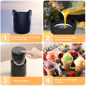 BRIOBITE Ice Cream Maker - Rechargeable & Compact Electric Ice Cream Machine for Gelato, Milkshakes & Sorbet,Double-Insulated Bowl,Easy to Clean,Perfect for 1-2 Servings,Black