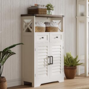 ChooChoo Farmhouse Storage Cabinet, Bathroom Floor Cabinet with Doors and Drawers, Kitchen Pantry Cabinet for Living Room, Laundry, White