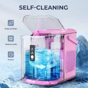 EUHOMY Ice Makers Countertop - 9 Cubes in 6 Mins, 26lbs/Day, Portable Ice Maker with Carry Handle, Self-Cleaning Ice Maker with Ice Scoop & Basket, Compact Ice Maker for Home/Kitchen/Office/RV.(Pink)