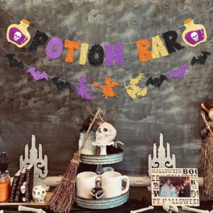 FHGG Glitter Potion Bar Halloween Banner Decor with Potion Signs Hocus Pocus Banner Witch Party Decorations Potion Halloween Decor for Haunted House, Bat Decorations, Halloween Mantle Home Decor