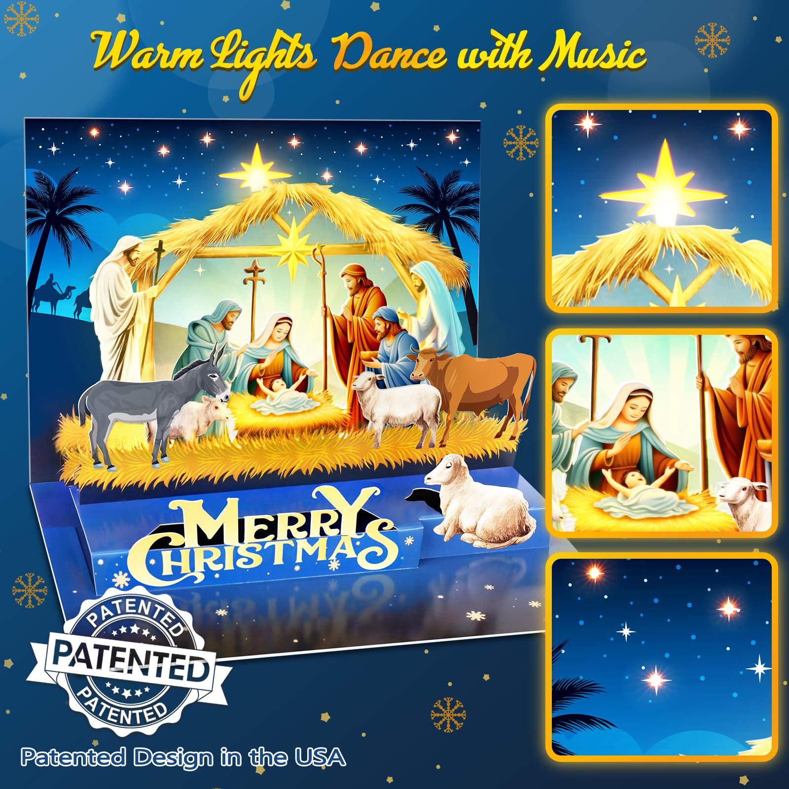 FITMITE Christmas Cards, MUSIC & LIGHTS Pop-up 3D Merry Christmas Card, Nativity of Jesus Christmas Card, Christmas Gifts for Women Men Kids Mom Dad, Christmas Greeting Card with Envelopes