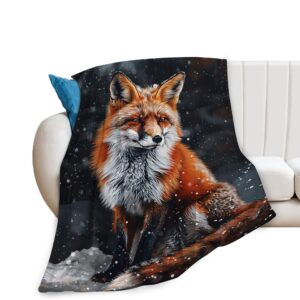 red fox throw blanket cute orange fox plush fleece soft cozy gifts blanket for kids girls boys adults couch bed chair office dorm decor 40''x50''