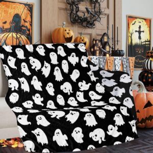 Halloween Blankets 40"x28" Super Soft Spooky Pumpkin Black Bats Ghosts Spider Webs Printed Throw Blanket Lightweight Fuzzy Halloween Decorations Blankets for Home Living Room Couch Bedroom Sofa