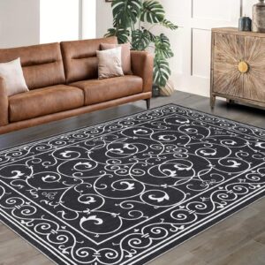 cozyloom 9x12 rug washable living room rugs moroccan area rug for bedroom nursery vintage floral office rug non-slip backing throw rugs modern area rug distressed room decor ghothic rug black rug