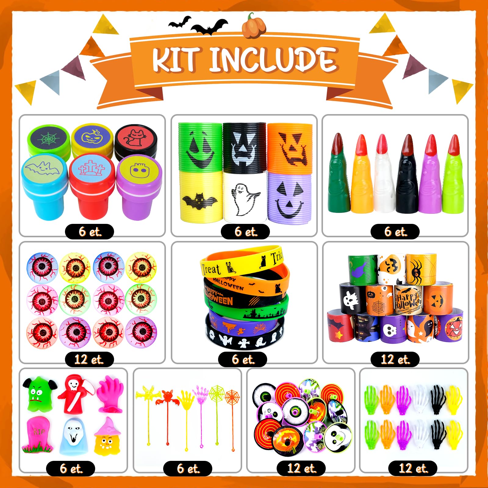 200Pcs Halloween Party Favors, Bulk Halloween Toys for Halloween Treats Non Candy Classroom Prizes Goodie Bag Stuffers Pinata Filler, Halloween Gifts for Kids Prizes Party Supplies,Treasure Box Toys