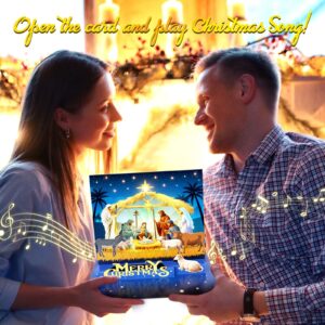 FITMITE Christmas Cards, MUSIC & LIGHTS Pop-up 3D Merry Christmas Card, Nativity of Jesus Christmas Card, Christmas Gifts for Women Men Kids Mom Dad, Christmas Greeting Card with Envelopes