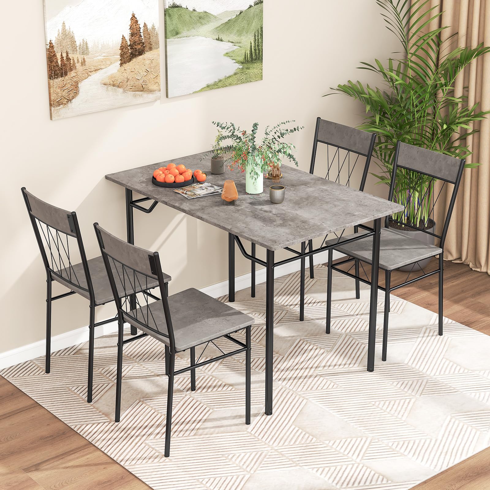 GOFLAME 5-Piece Dining Table Set for 4, Modern Kitchen Table and 4 Chairs Set with Metal Frame, Space-Saving Dinette Set for Dining Room, Living Room, Breakfast Nook, Small Space, Grey