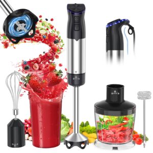 electric immersion blender handheld 1200w, 5-in-1 hand blender mixer for kitchen with 20-speed & turbo boost, 600ml chopper, 800ml beaker, whisk and milk frother for soup, smoothie, puree, baby food