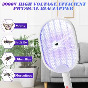 Qualirey 2 Pack 3 in 1 Electric Fly Swatter Foldable 3000V Handheld Mosquito Zapper with USB Rechargeable Base Bug Zapper Racket Fly Killer and Mosquito Trap Lamp Hanging Standing for Indoor Outdoor